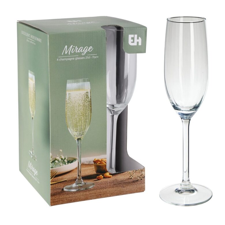 MIRAGE stikla šampanieša glāzes 210ml, 4gab