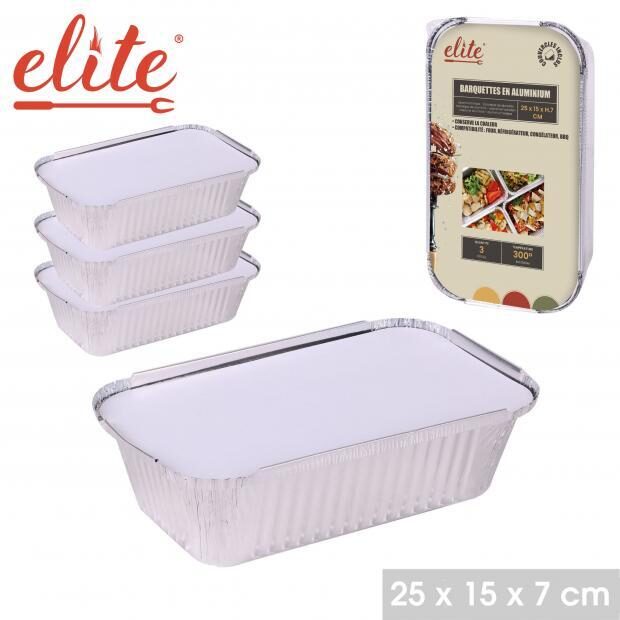ELITE alumīnija cepamtraukI 3gab, ar vāku, 25x15x7cm
