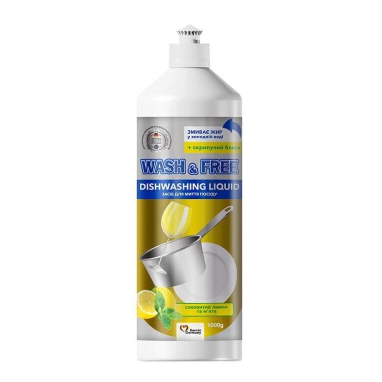 WASH & FREE trauku mazg. līdzeklis 1L, citrons & piparmētra