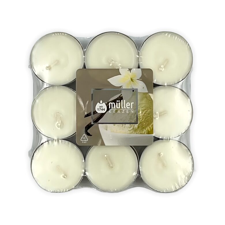 MULLER aromātiskās tējas sveces 18gab, +/-4h, vaniļa