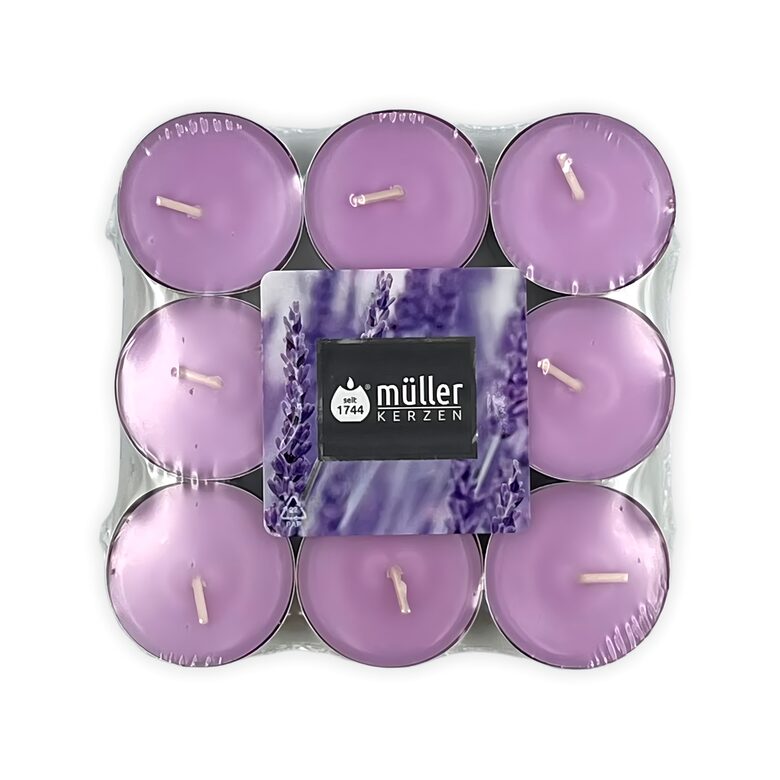 MULLER aromātiskās tējas sveces 18gab, +/-4h, lavanda