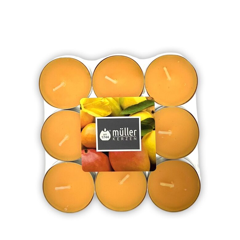 MULLER aromātiskās tējas sveces 18gab, +/-4h, mango
