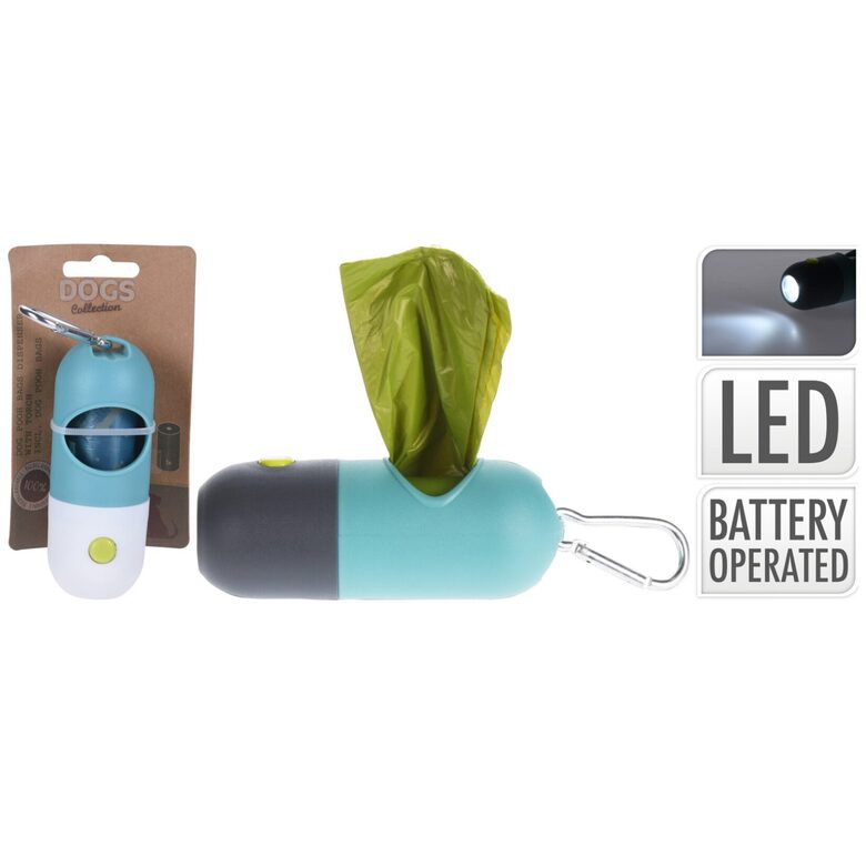 DOGS mājdzīvnieku atkritumu savākšanas maisiņi 15gab, turētājā + LED gaismiņas lukturis