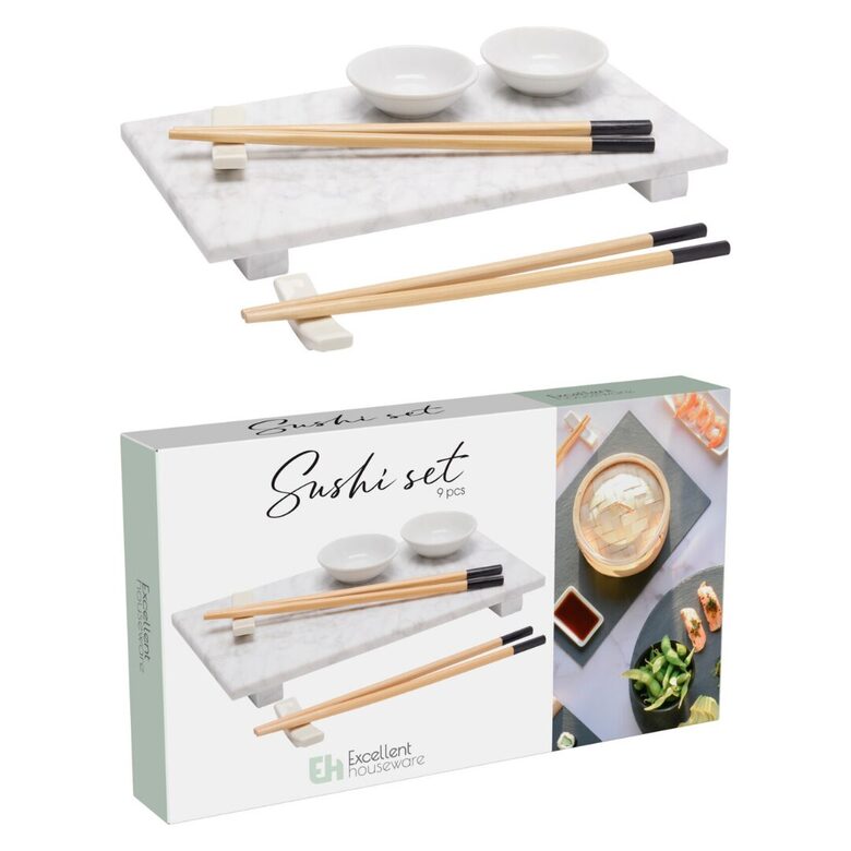 SNACKY marmora paliktnis ar aksesuāriem suši servēšanai