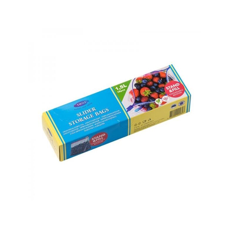 SMILE uzglabāšanas maisiņi ar rāvējslēdzēju 1.5l, 20.5x18.5 cm, 15gab