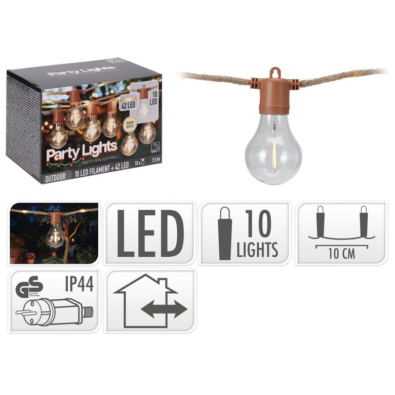 Apgaismojuma virtene, 10 LED spuldzītes, 7.5m