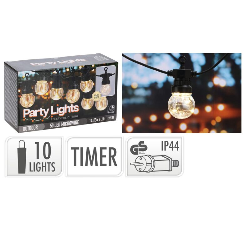 Apgaismojuma virtene, 10 LED spuldzītes, 9.5m