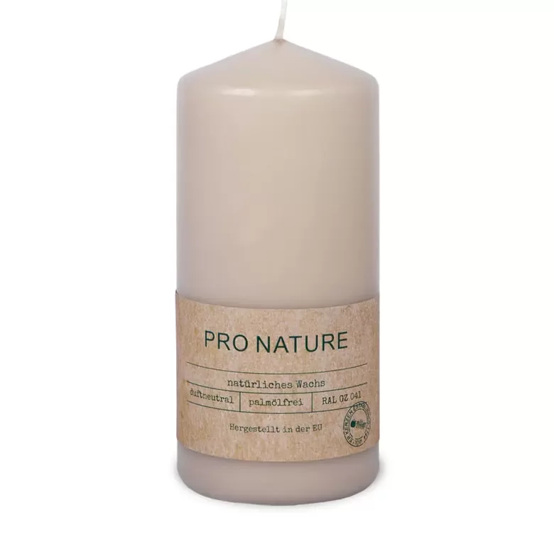 MULLER PRO NATURE stearīna svece +/-32h, bēša (bez attēlā redzamās uzlīmes)