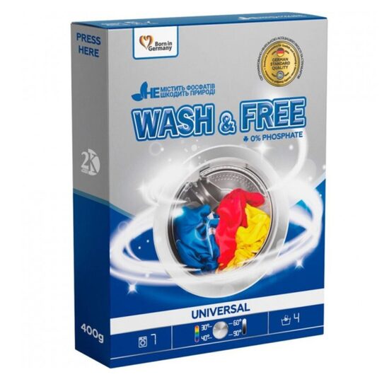 WASH & FREE veļas mazgāšanas pulveris 400g (ražots Ukrainā)