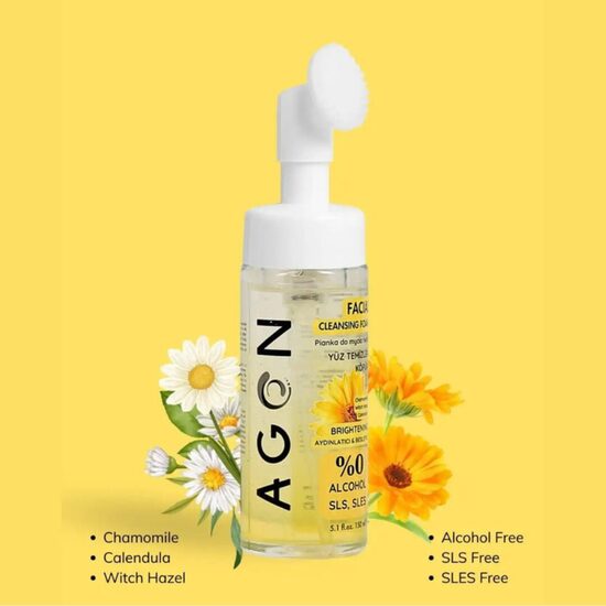 AGON "Chamomile" ādu nomierinošs sejas tīrīšanas līdzeklis 150ml, ar maigu silikona birstīti