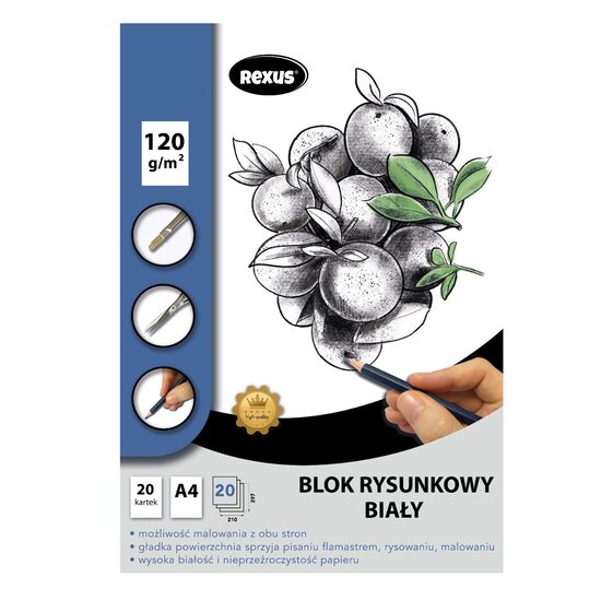 REXUS PREMIUM zīmēšanas albums A4, 20 lapas, 120g