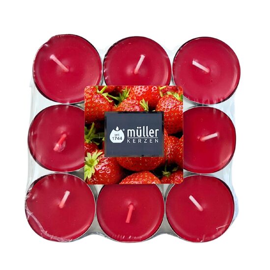 MULLER aromātiskās tējas sveces 18gab, +/-4h, zemenes