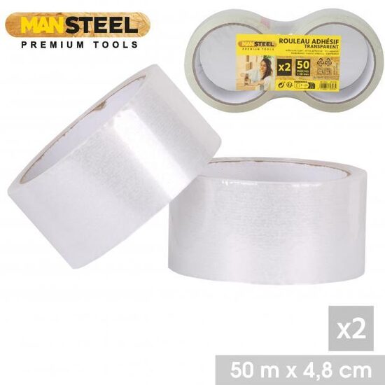 MAN STEEL caurspīdīgā līmlente 4.8cm x 50m, 2gab