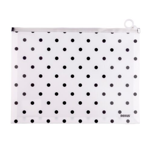 REXUS mape ar rāvējslēdzēju A4, balta ar punktiņiem