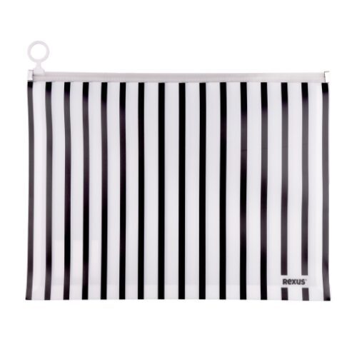 REXUS mape ar rāvējslēdzēju A4, balta ar melnām līnijām