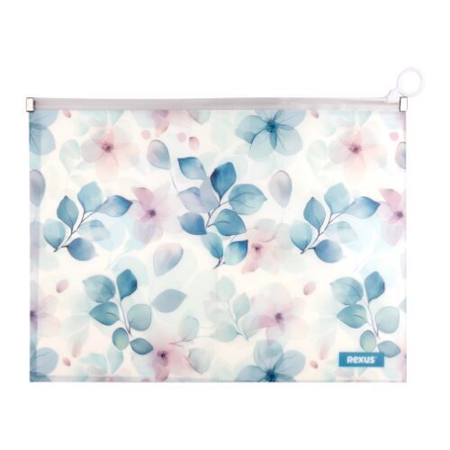 REXUS mape ar rāvējslēdzēju A4, gaiša ar augu lapām