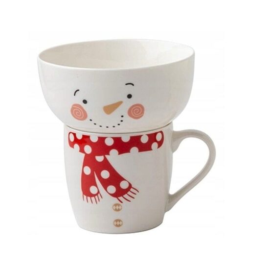 SANTO porcelāna krūzes un bļodiņas komplekts 340ml/600ml, sniegavīrs