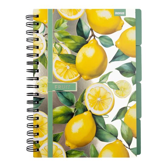 REXUS rūtiņu klade B5, 96 lapas, cietie vāki, ar perforētu līniju, ar aploksni, citroni