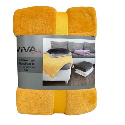 VIVA HOME poliestera flaneļa pleds 180x220cm, dzeltens