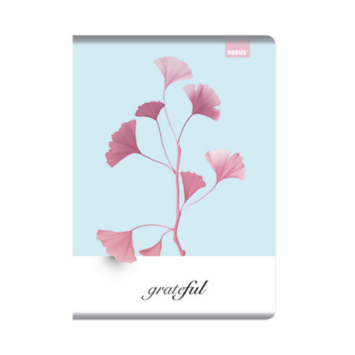 REXUS rūtiņu klade A5, 80 lapas, gaiši zila ar augu centrā