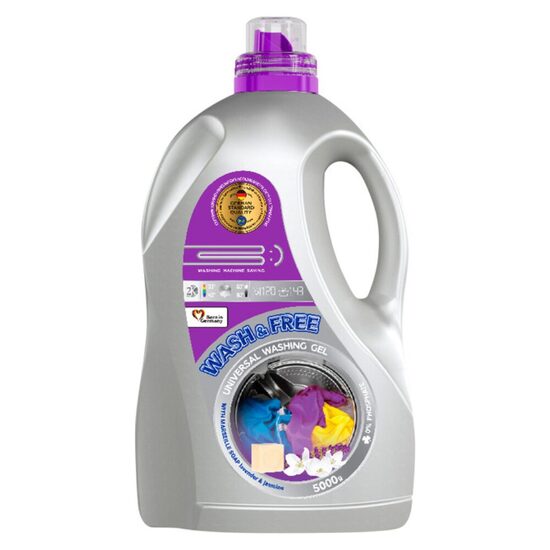 WASH & FREE veļas mazgāšanas gēls 4.8L/5kg, lavandas un jasmīnu aromāts, ar mareseļas ziepēm