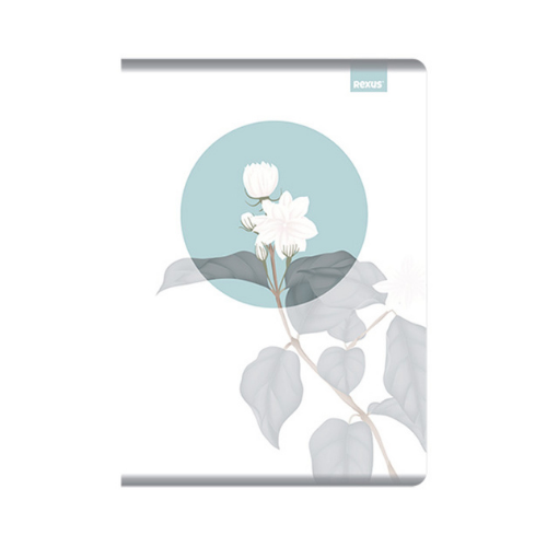 REXUS rūtiņu klade A5, 80 lapas, balta ar augu motīvu