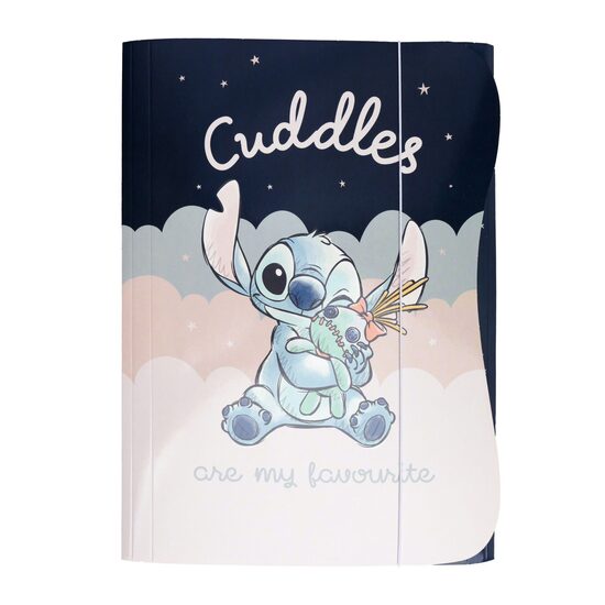 STITCH kartona mape ar gumijas aizdari un iekšpuses dekorāciju, A4, melna