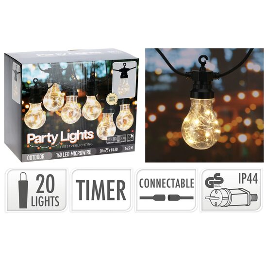 PROGARDEN apgaismojuma virtene, 20 LED spuldzītes, 9.5m