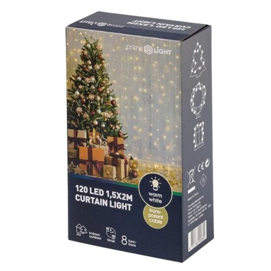 PRIME LIGHT lampiņu aizkars 1.5x2m, 120LED, silti balts