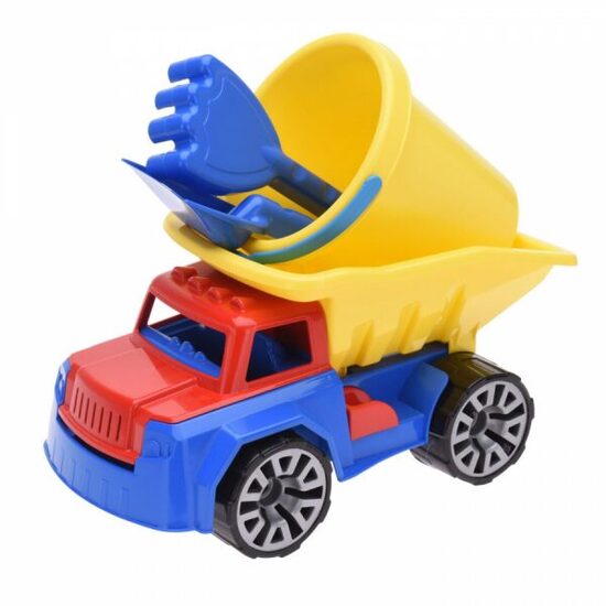 Smilšu rotaļietu komplekts - auto ar spaini, grābekli un lāpstu, 30x17x25cm