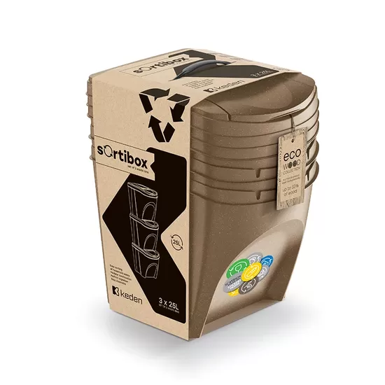 KEDEN SORTIBOX ECO WOOD pārstrādātas plastmasas un koksnes atkritumu tvertņu komplekts 3x25L