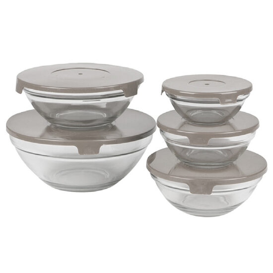 URBAN LIVING stikla bļodu komplekts ar vākiem, 5gab, bēšs