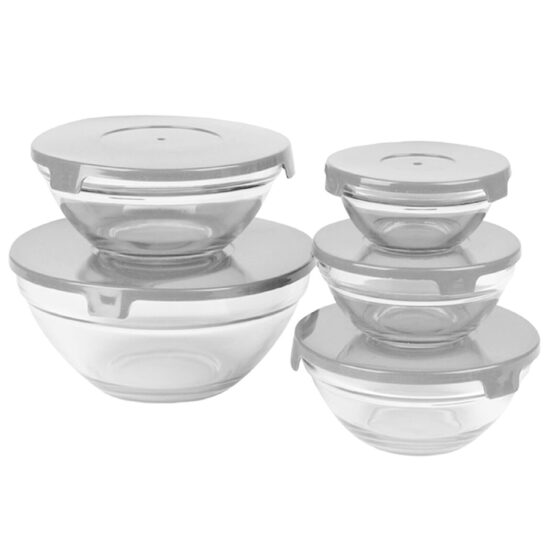 URBAN LIVING stikla bļodu komplekts ar vākiem, 5gab, pelēks